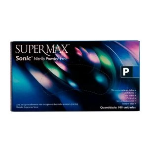 Luva de Procedimento Nitrílica Sonic Sem Pó Azul Tam P Com 100 Unidades Supermax