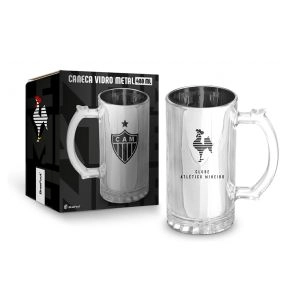 Caneca Vidro Metalic Atlético 480ml Brasfoot