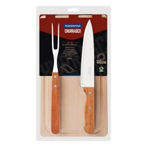 Kit Para Churrasco Tramontina Com Lâminas em Aço Inox Com 3 Peças