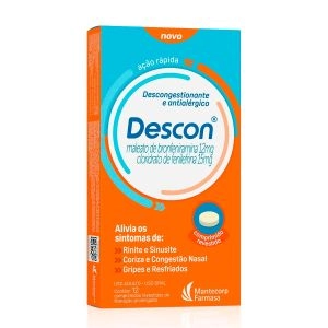 Descon Maleato de Bronfeniramina 12mg Com Cloridrato de Fenilefrina 15mg 12 Comprimidos