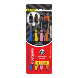 Escova Dental Colgate ZigZag Carvão Com 4 Unidades
