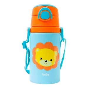 Garrafinha de Alumínio Com Canudo Animal Fun Leão 450ml