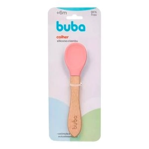 Colher Infantil Silicone e Bambu Rosa Ref:15823 Buba