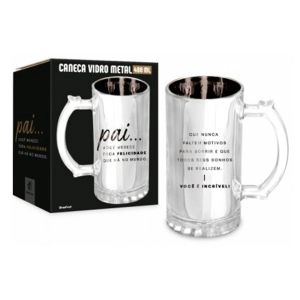Caneca Vidro Metalic Pai Você Merece Toda Felicidade 480ml Brasfoot