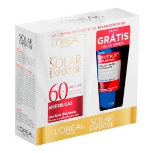 Kit L'Oréal Paris Protetor Solar Expertise FPS60 Antirrugas 40g Com Gel de Limpeza Suavizante Revitalift Pro-Retinol 40g