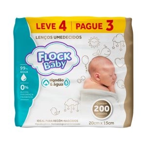 Lenço Umedecido Flock Baby Algodão e Água 200 Unidades