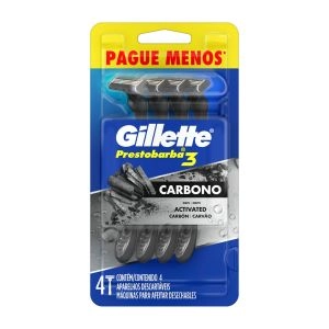 Aparelho Descartável Para Barbear Prestobarba 3 Carbono Com 4 Unidades Gillette