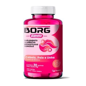 BORG Gummy Para Cabelo Pele E Unha Morango 30 Gomas Matigáveis
