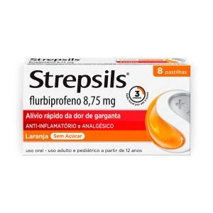 Pastilhas Strepsils Sem Açúcar Laranja  Com 8 Unidades