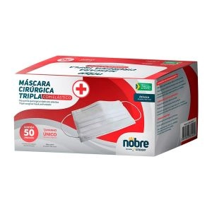 Máscara Cirúrgica Tripla Com Elástico Com 50 Unidades Nobre