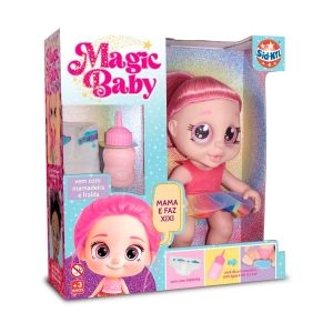 Boneca Sid-Nyl Magic Baby Vem Mamadeira E Fralda Mama E Faz Xixi