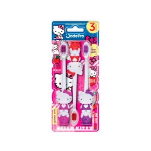 Escova De Dente Infantil Jade Pro Hello Kitty Possui Limpador De Língua E Ventosa 3 Unidades