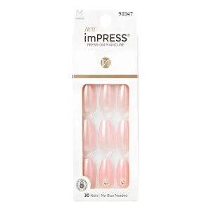 Unhas Postiças Kiss New York Impress Press-On Manicure Glazed Pink 30 Unidades
