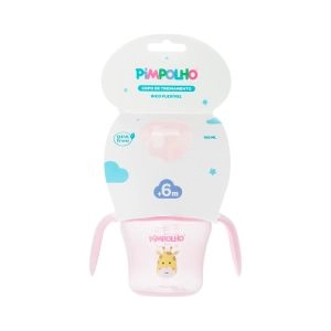 Copo De Treinamento Pimpolho Infantil Alça Bico Flexível Rosa 6 Meses+ 150ml