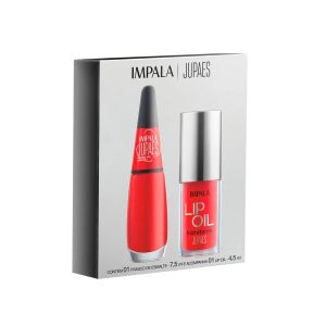 Kit Impala Esmalte Ju Paes Aposta Alta Cremoso 7,5ml + Lip Oil Hidratante Ju Paes Vermelho Vibrante Translúcido 4,5ml