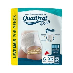 Roupa Íntima Descartável Qualifral Pants Classic G/Eg 32 Unidades