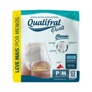Roupa Íntima Descartável Qualifral Pants Classic P/M 32 Unidades