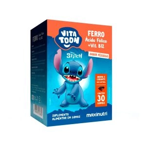 Suplemento Alimentar Maxinutri Vitatoon Stitch Ferro (Ácido Fólico + Vit. B12) Pêssego 30 Gomas