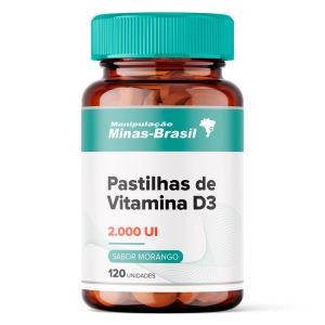 Pastilhas De Vitamina D3 2.000Ui Com 120 Unidades Sabor Morango