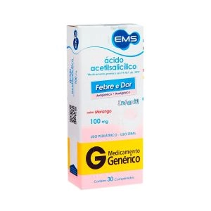 Ácido Acetilsalicílico 100mg Morango 30 Comprimidos Genérico Ems