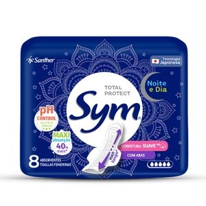 Absorvente Sym Total Protect Noite E Dia Cobertura Suave Abas 8 Unidades