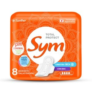 Absorvente Sym Total Protect Cobertura Seca Com Abas 8 Unidades