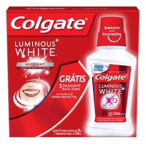 Kit Creme Dental Colgate Luminous White Com 3 Unidades + Enxaguante Bucal 250ml