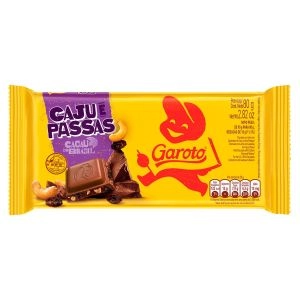 Chocolate em Barra Caju e Passas 80G Garoto