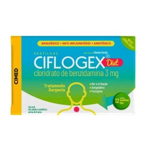 Pastilha De Garganta Ciflogex Diet 3mg Menta E Limao Com 12 Pastilhas