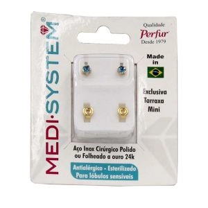 Brincos Medi System Adulto Água Marinha Dourado Rf-103A
