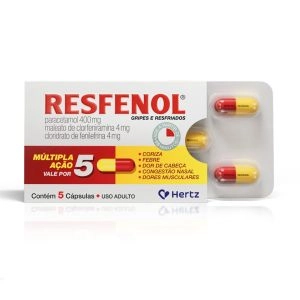 Resfenol Paracetamol 400mg + Cloridrato Fenillefrina 4mg + Maleato de Clorfeniramina 4mg 5 Cápsulas