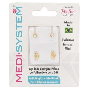Brincos Medi System Adulto Zirconia Dourada Ref-112A