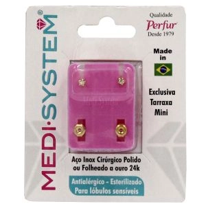 Brincos Medi System Infantil Cristal Dourado Ref-1041