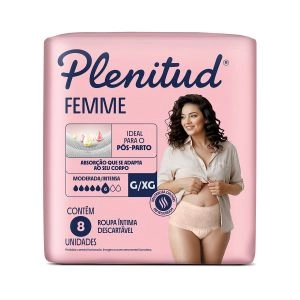 Roupa Íntima Descartável Feminina Plenitud Femme G/XG Absorção Moderada a Intensa 08 Unidades