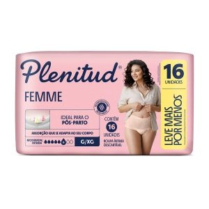 Roupa Íntima Descartável Feminina Plenitud Femme G/XG Absorção Moderada a Intensa 16 unidades