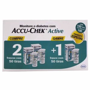 Kit Accuchek Active Frasco com 50 Tiras - Leve 3 Pague 2