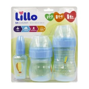 Kit Mamadeiras Evolution Azul 50ml 150ml e 240ml Lillo