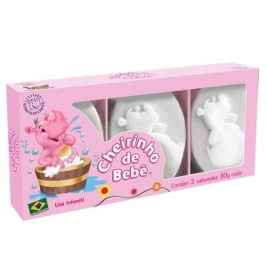 Sabonete Infantil Cheirinho De Bebê Rosa Com 03 Unidades 80G Cada
