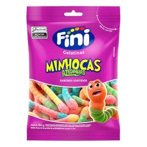 Balas De Gelatinas Fini Minhocas Azedinhas 80g