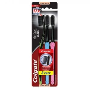 Escova De Dente Colgate Slim Soft Black com 3 unidades