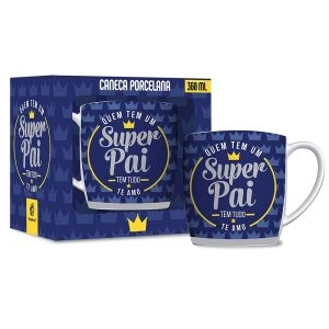 Caneca de Porcelana Quem tem um super pai tem tudo Brasfoot 360ml Ref:2513
