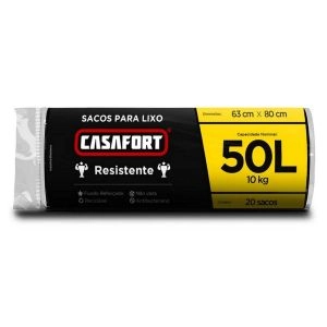 Saco de Lixo Preto 50L Pacote C/20 Unidades Casafort