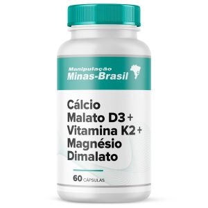 Cálcio Malato D3 + Vit K2 + Magnésio Dimalato 60 Cápsulas