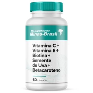 Vit C + Vitamina E + Biotina + Semente de Uva + Betacaroteno 60 Cápsulas