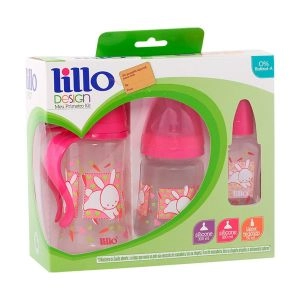Kit de Mamadeiras Design Meu Primeiro Kit Rosa com 300ml 180ml e 50ml Lillo