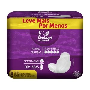 Absorvente Noturno Fluxo Intenso Com Abas Com 8 Unidades Feminyd